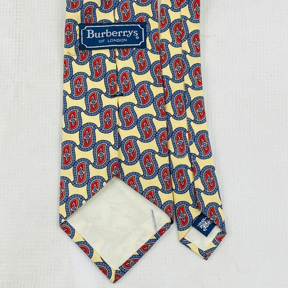 Burberry's of London Tie Paisley Yellow Blue‎ Red 100% Silk Necktie